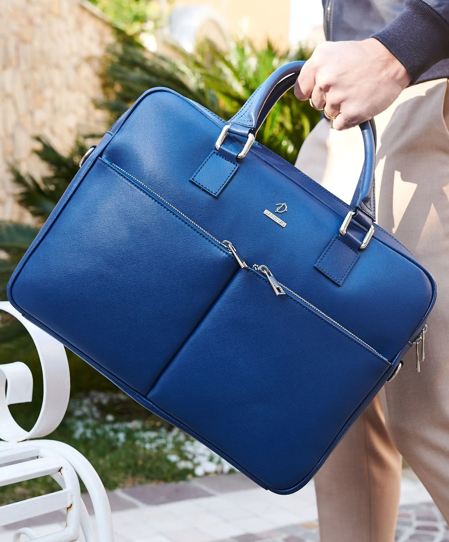 Cartable 24 heures en cuir porte-documents sacoche ordinateur bleu Justin