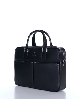 Cartable 24 heures en cuir porte-documents sacoche ordinateur noir Justin