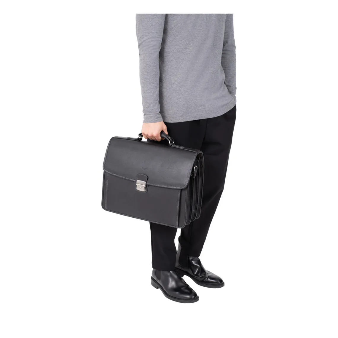 Cartable A4 Cuir CONFORT Noir Fleur | 3 Suisses