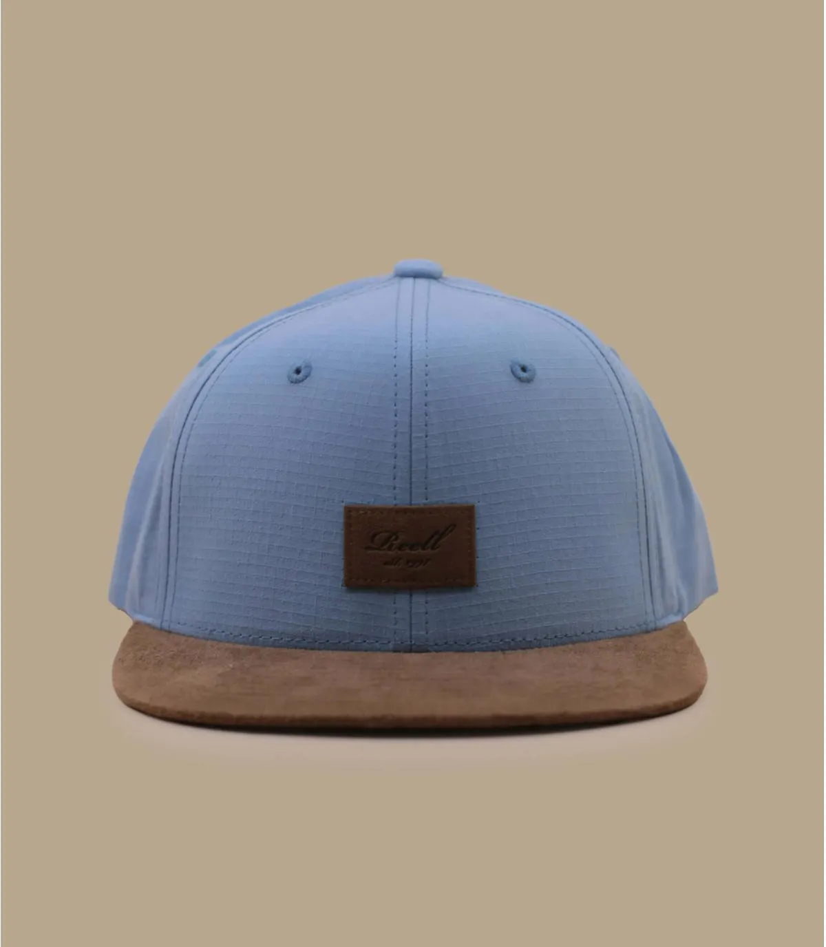 Casquette snapback bleu visière suedine marron - Casquette Suede fog blue mini ripstop Reell : Headict