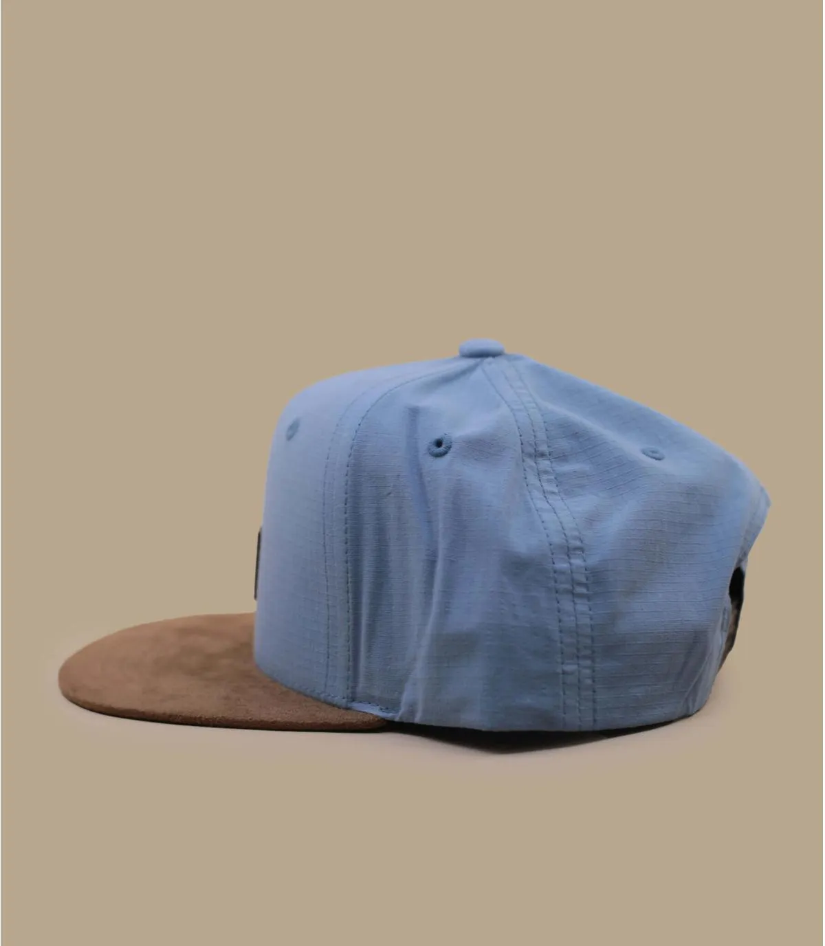 Casquette snapback bleu visière suedine marron - Casquette Suede fog blue mini ripstop Reell : Headict