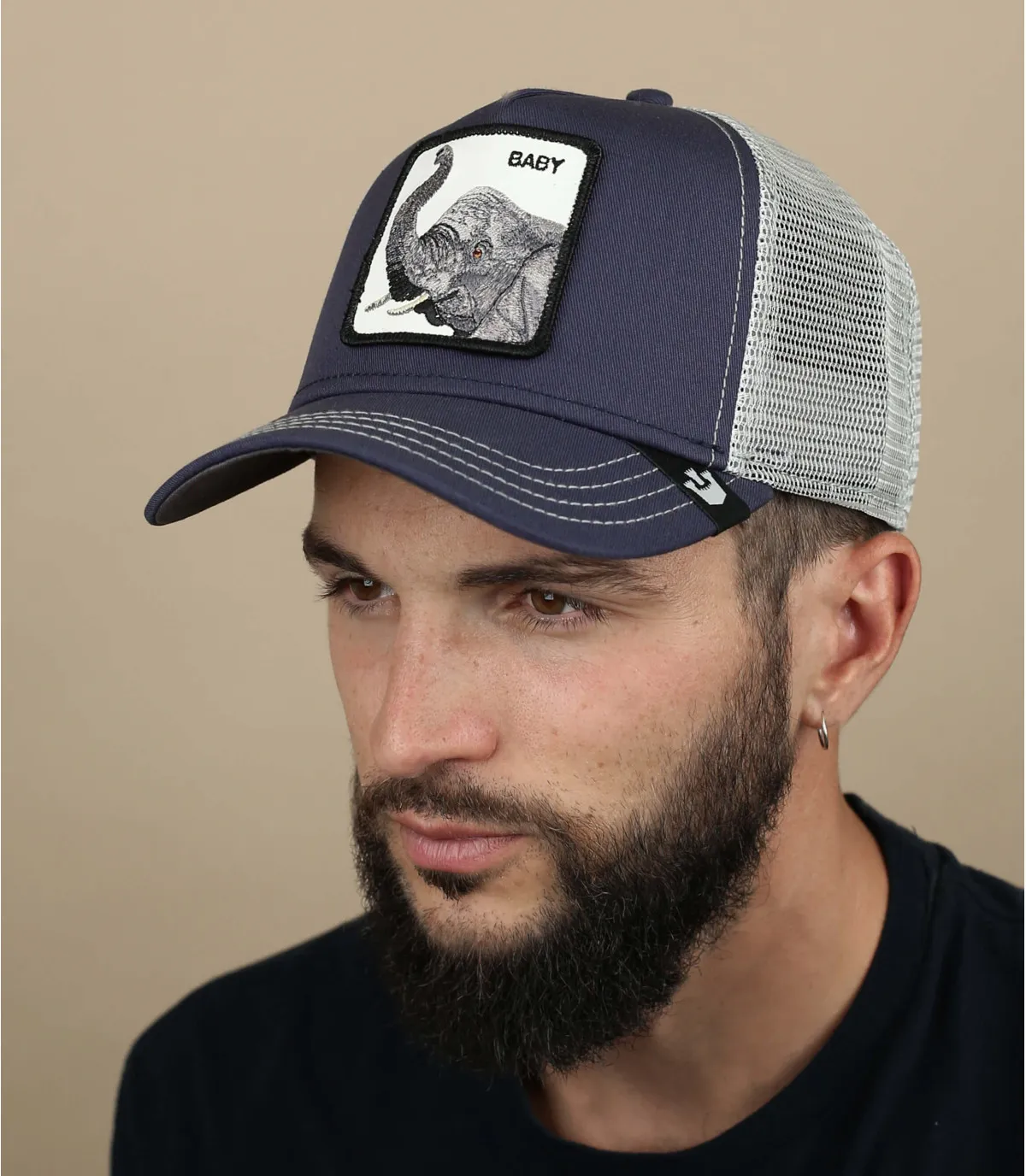 casquette trucker éléphant - Trucker Big Baby Elephant navy Goorin : Headict