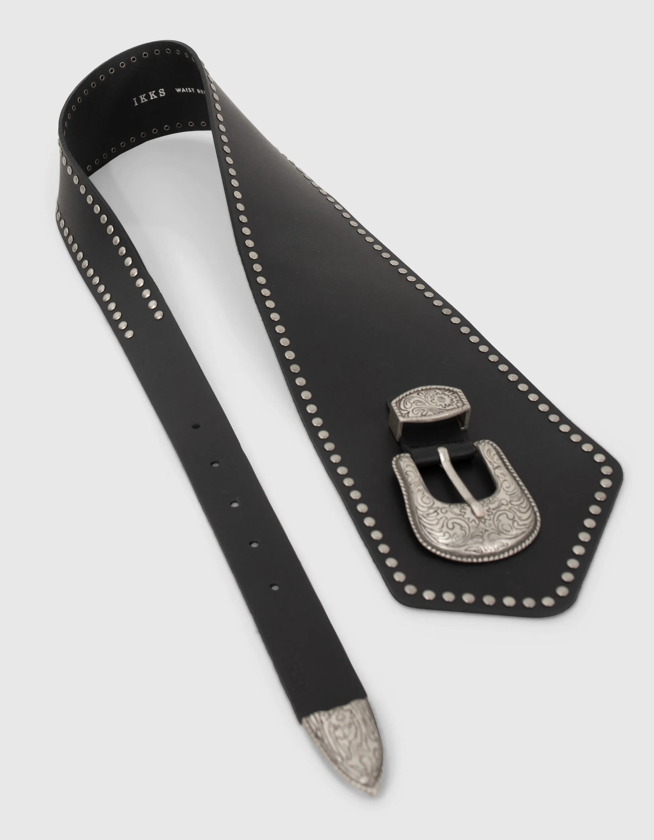 Ceinture asymétrique en cuir noir à clous Femme 