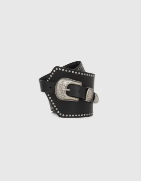 Ceinture asymétrique en cuir noir à clous Femme 