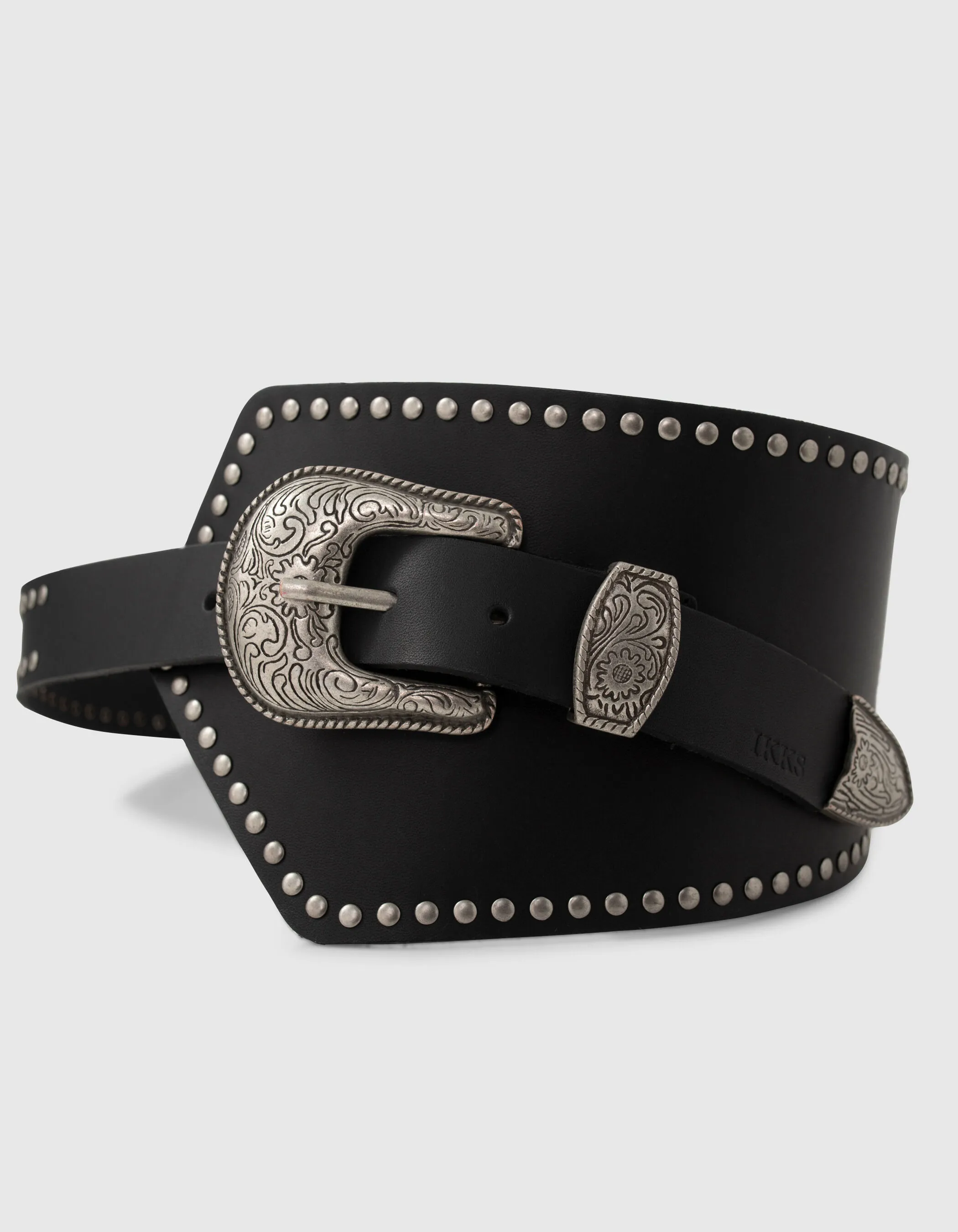 Ceinture asymétrique en cuir noir à clous Femme 