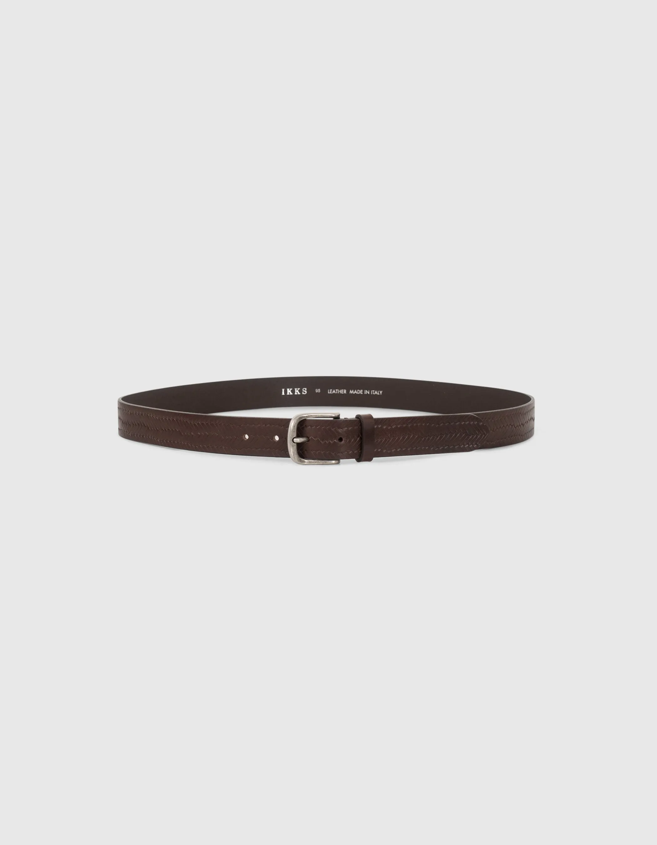 Ceinture marron foncé en cuir embossé tressage Homme