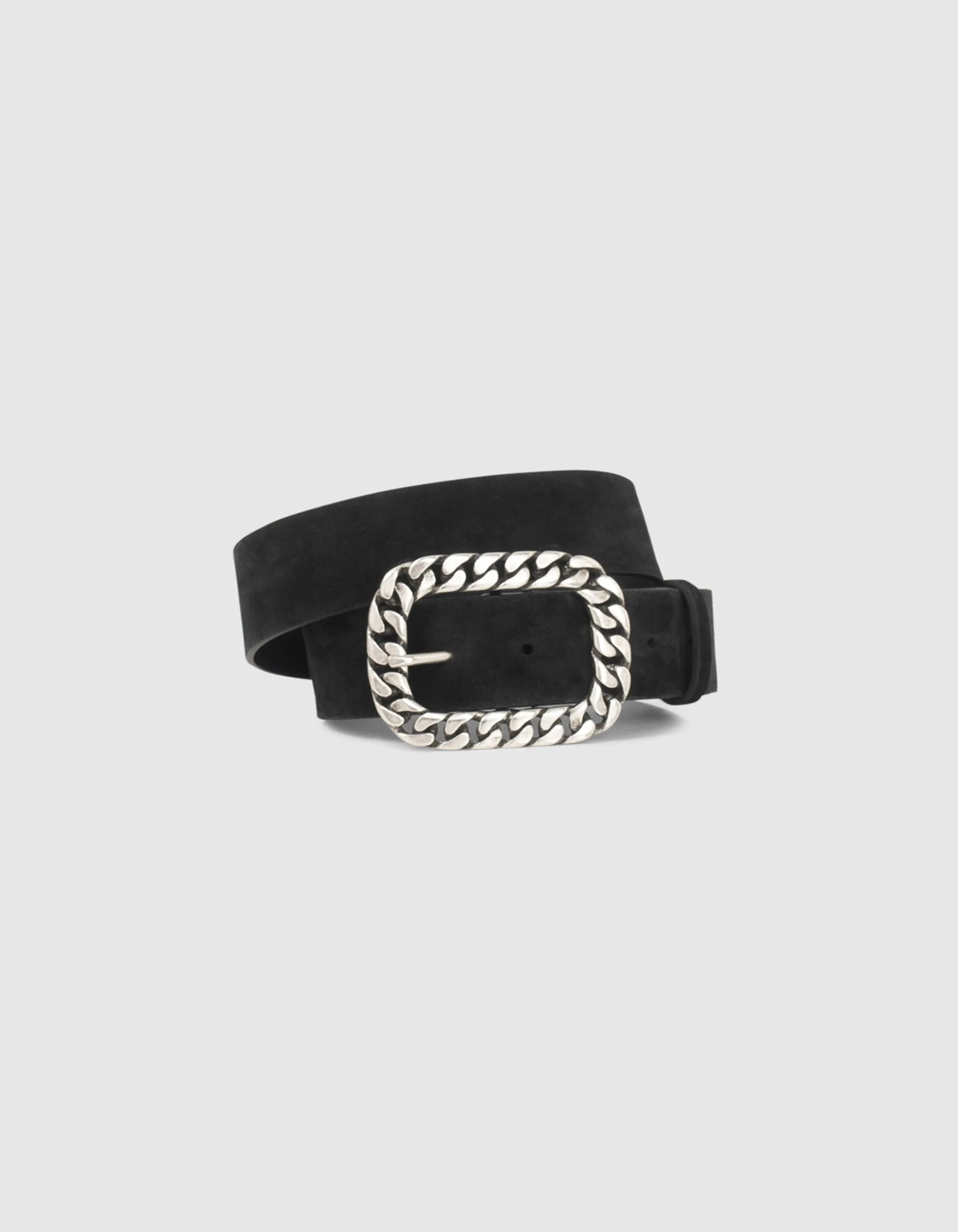 Ceinture noire cuir velours boucle façon gourmette femme