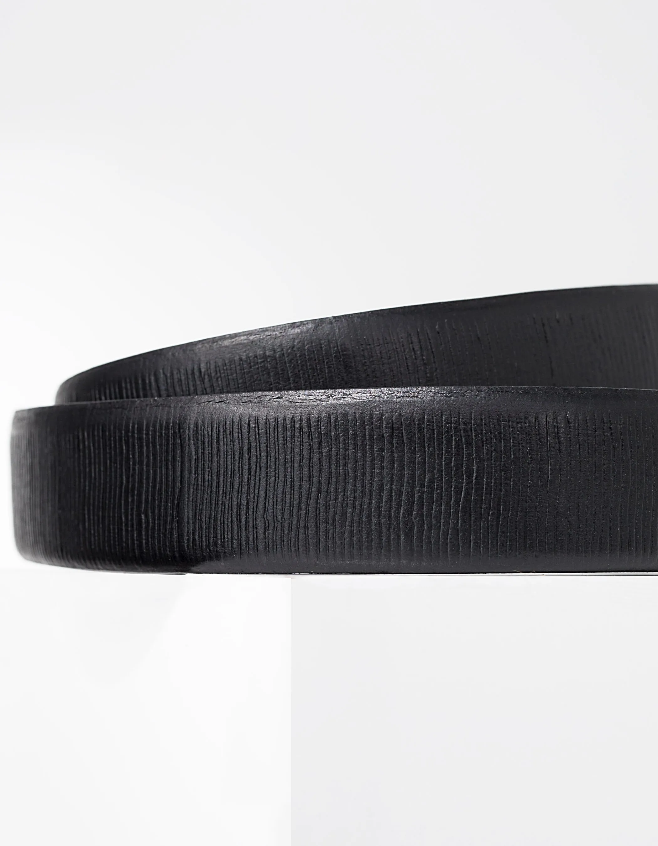 Ceinture noire en cuir avec stries Homme