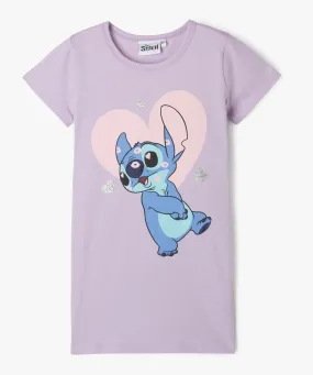 chemise de nuit manches courtes imprime stitch fille - disney violet