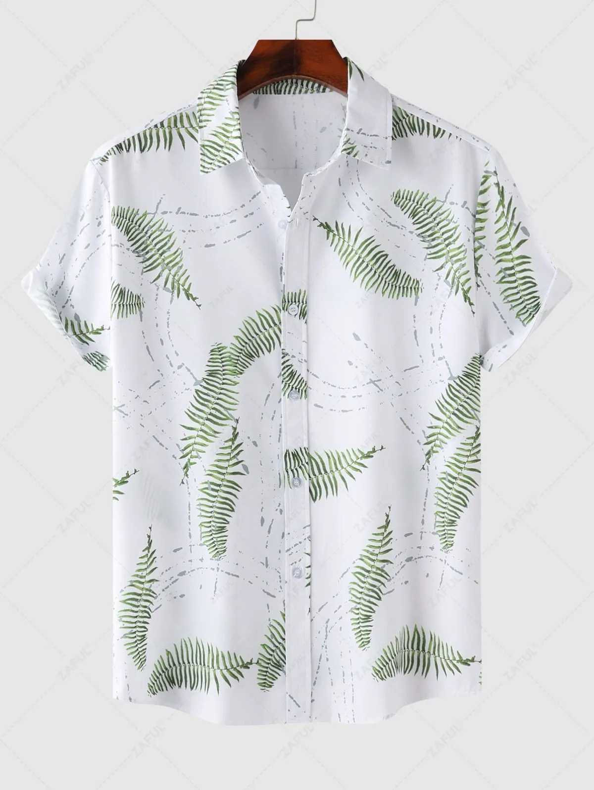 Chemise De Vacances D'Eté De Plage Feuille Et Plante Imprimées à Manches Courtes - Vert Xxl