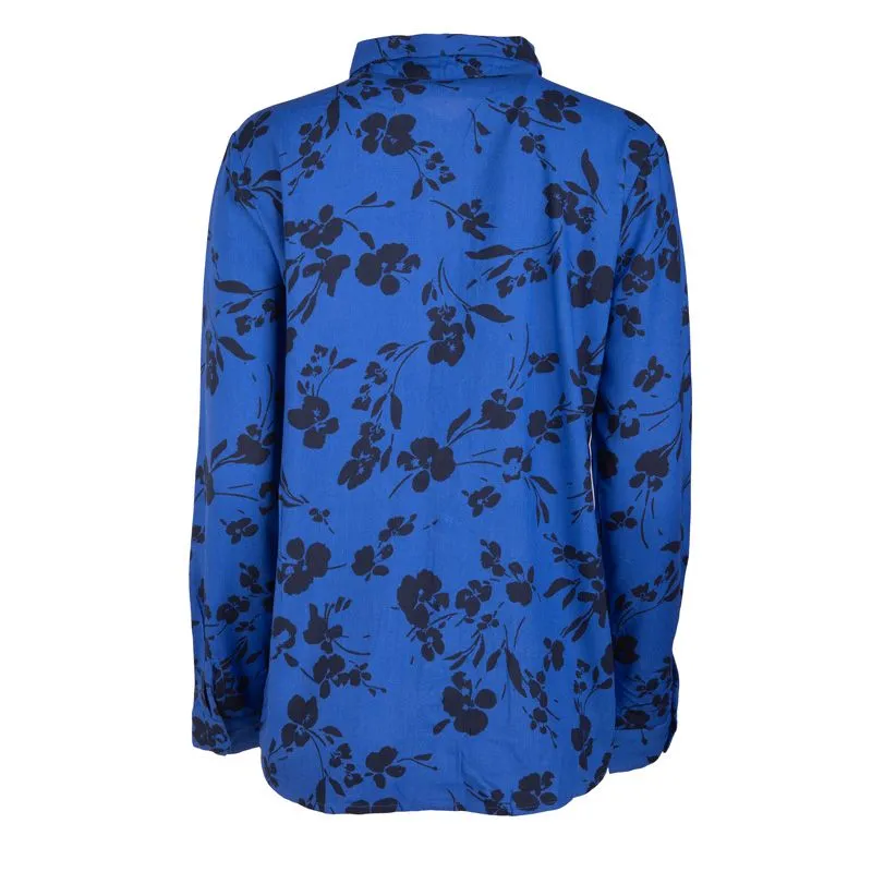 Chemise manches longues bleu électrique à fleurs noires halia Femme 