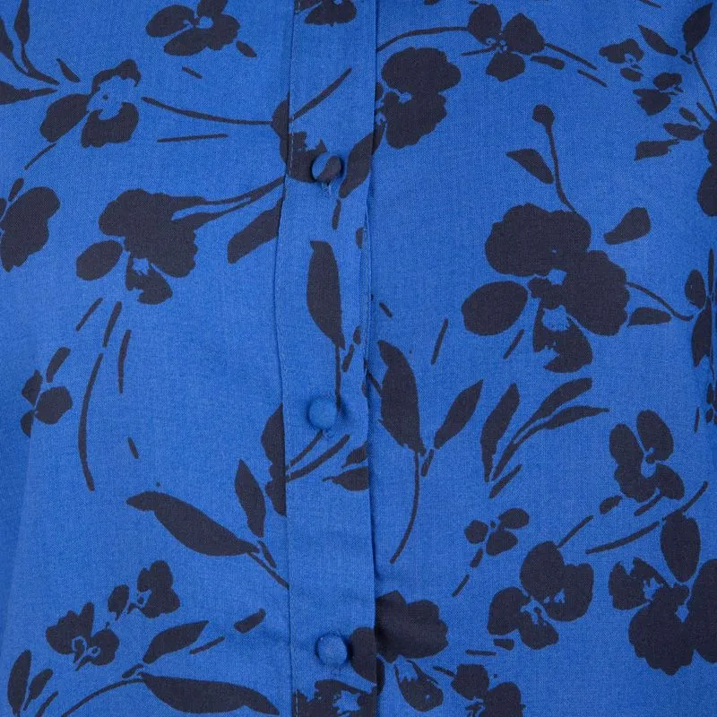 Chemise manches longues bleu électrique à fleurs noires halia Femme 