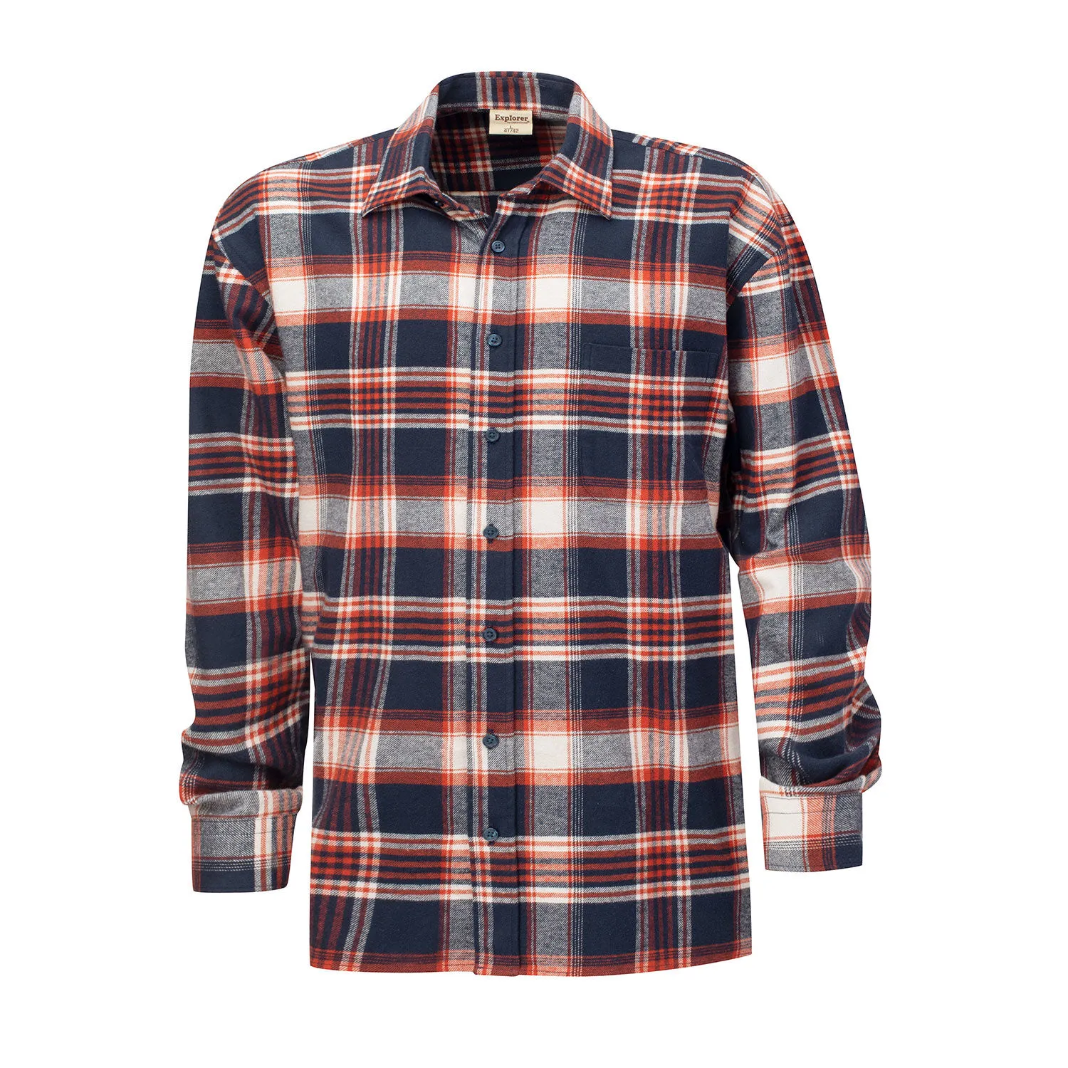 Chemise à carreaux en flanelle, marine-orange ⋆ Lehner Versand