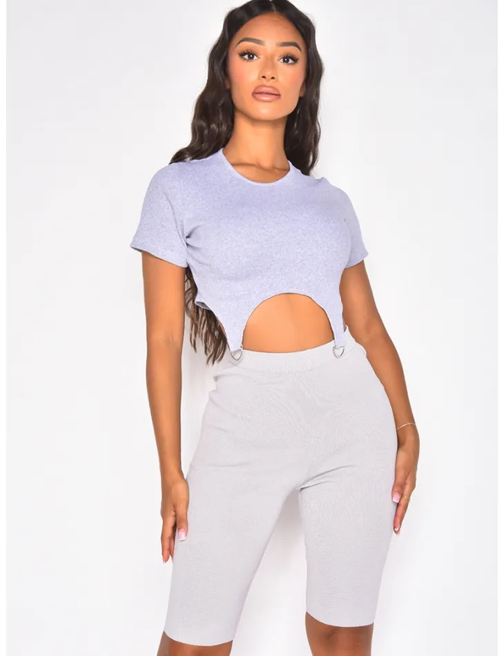 Crop top côtelé avec petits anneaux / 41852 - JEANS INDUSTRY