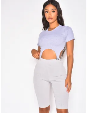 Crop top côtelé avec petits anneaux / 41852 - JEANS INDUSTRY