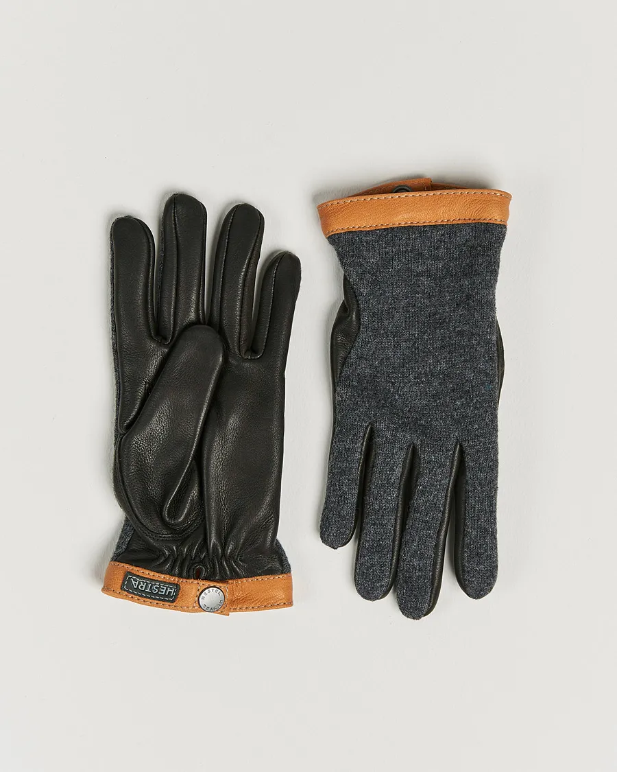 Deerskin Wool Tricot Glove Grey/Black