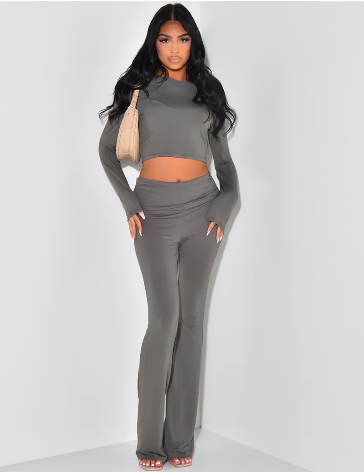 Ensemble fluide pantalon taille basse et crop top manches longues / 60621 - JEANS INDUSTRY