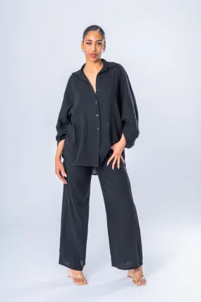 Ensemble oversize chemise et pantalon gaze de coton noir