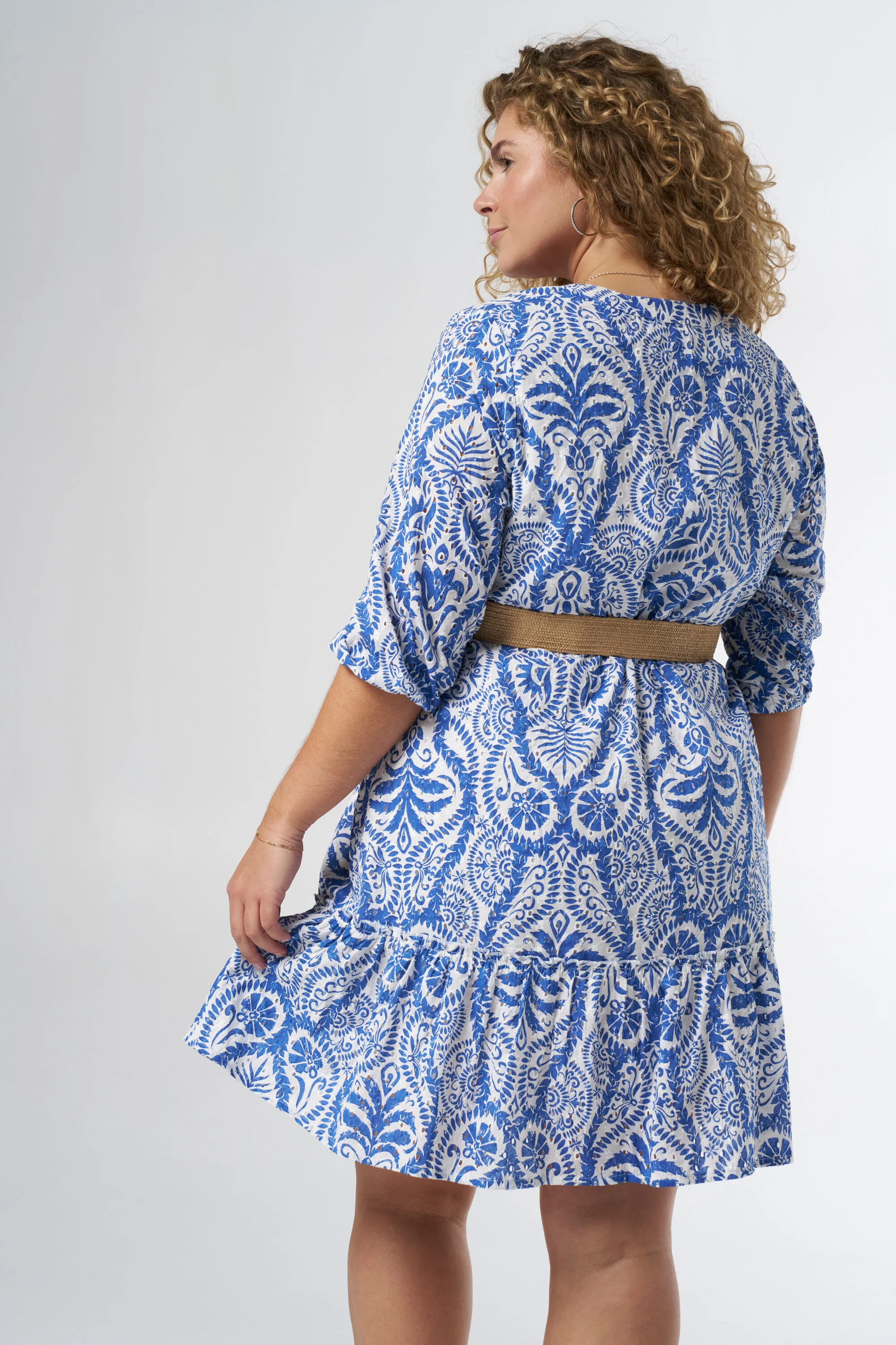 Femmes Robe courte avec broderie et ceinture Multi Cobalt | MS Mode