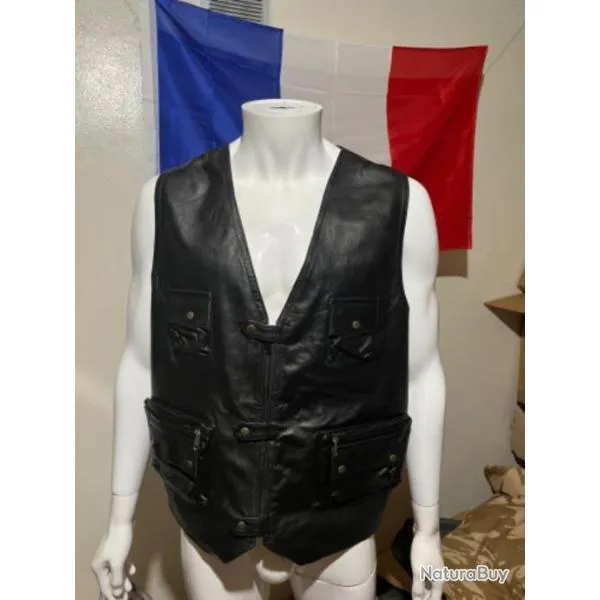 Gilet cuir 100% agneau véritable noir