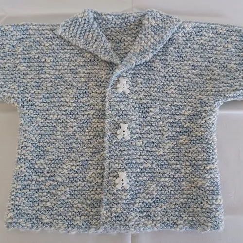 Gilet manches courtes avec boutons en coton oeko-tex layette bébé fille ou garçon coloris chiné bleu/blanc taille 3 mois