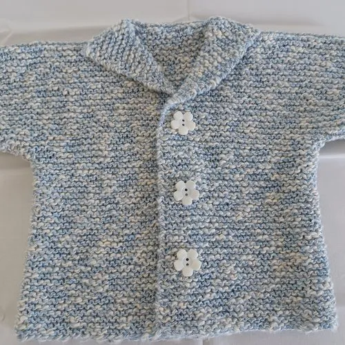 Gilet manches courtes avec boutons en coton oeko-tex layette bébé fille ou garçon coloris chiné bleu/blanc taille 3 mois