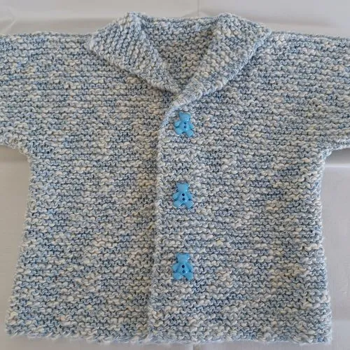 Gilet manches courtes avec boutons en coton oeko-tex layette bébé fille ou garçon coloris chiné bleu/blanc taille 3 mois