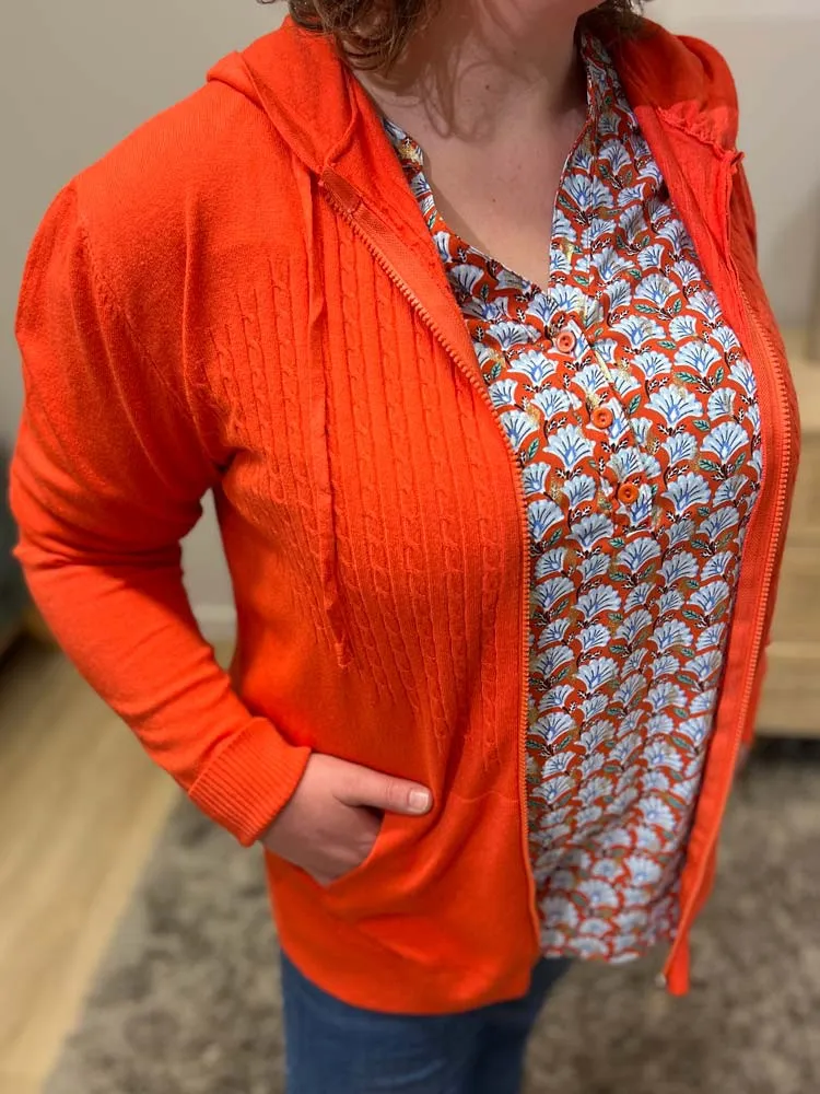 Gilet zippé à capuche LAELIA - Prêt à porter femme jolie forme Cléstyle Couleur Orange XXS à 6XL XL