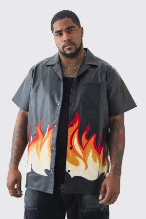 Grande taille - Chemise en simili à imprimé flammes