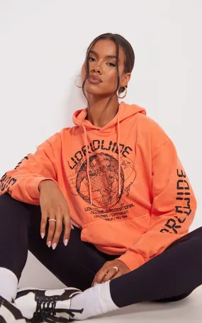 Hoodie oversize orange à slogan Worldwide