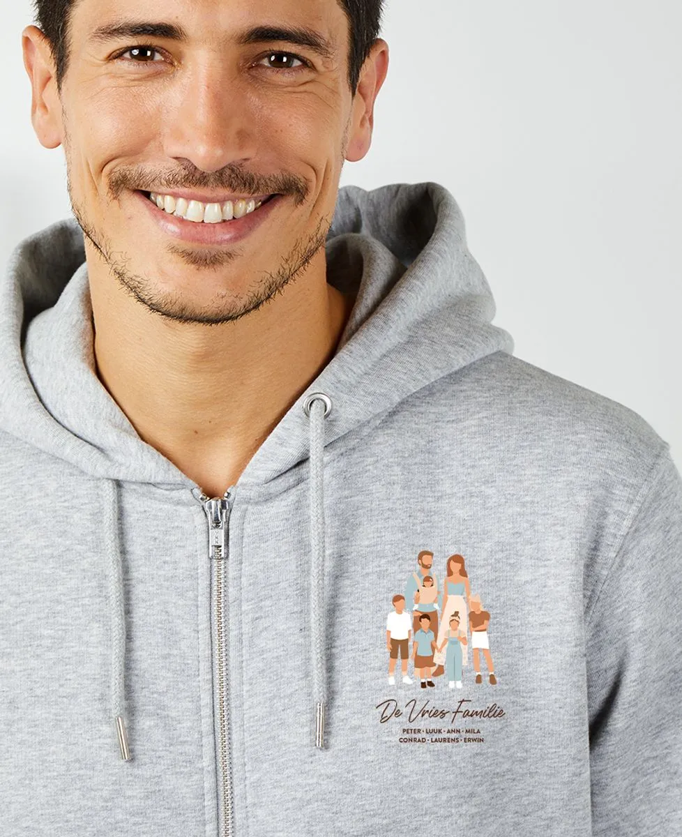 Hoodie zippé homme Famille illustrée personnalisé