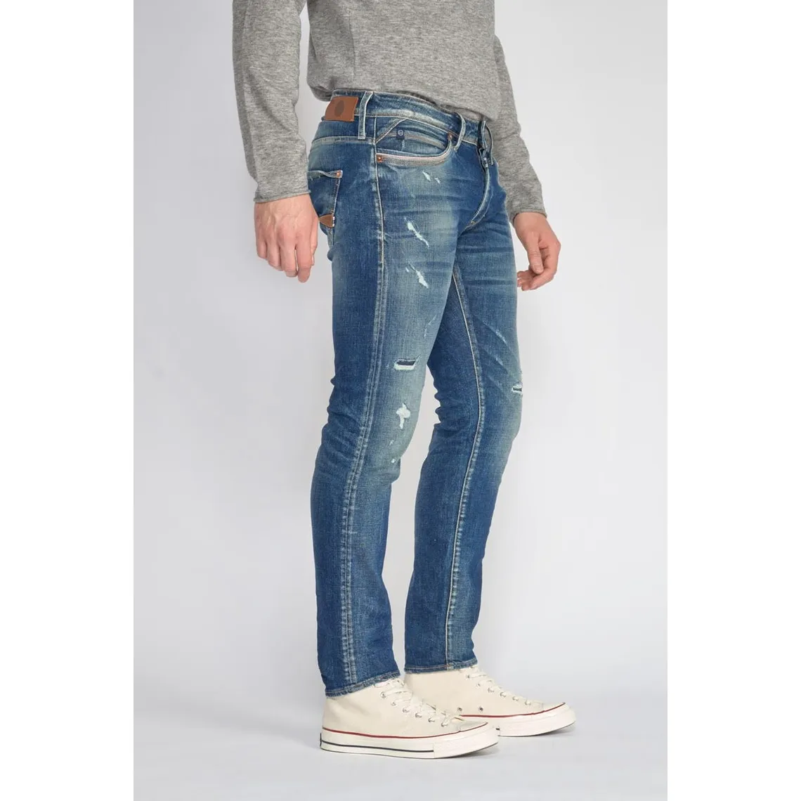 Jeans ajusté stretch 700/11, longueur 34 bleu en coton Leon | 3 Suisses