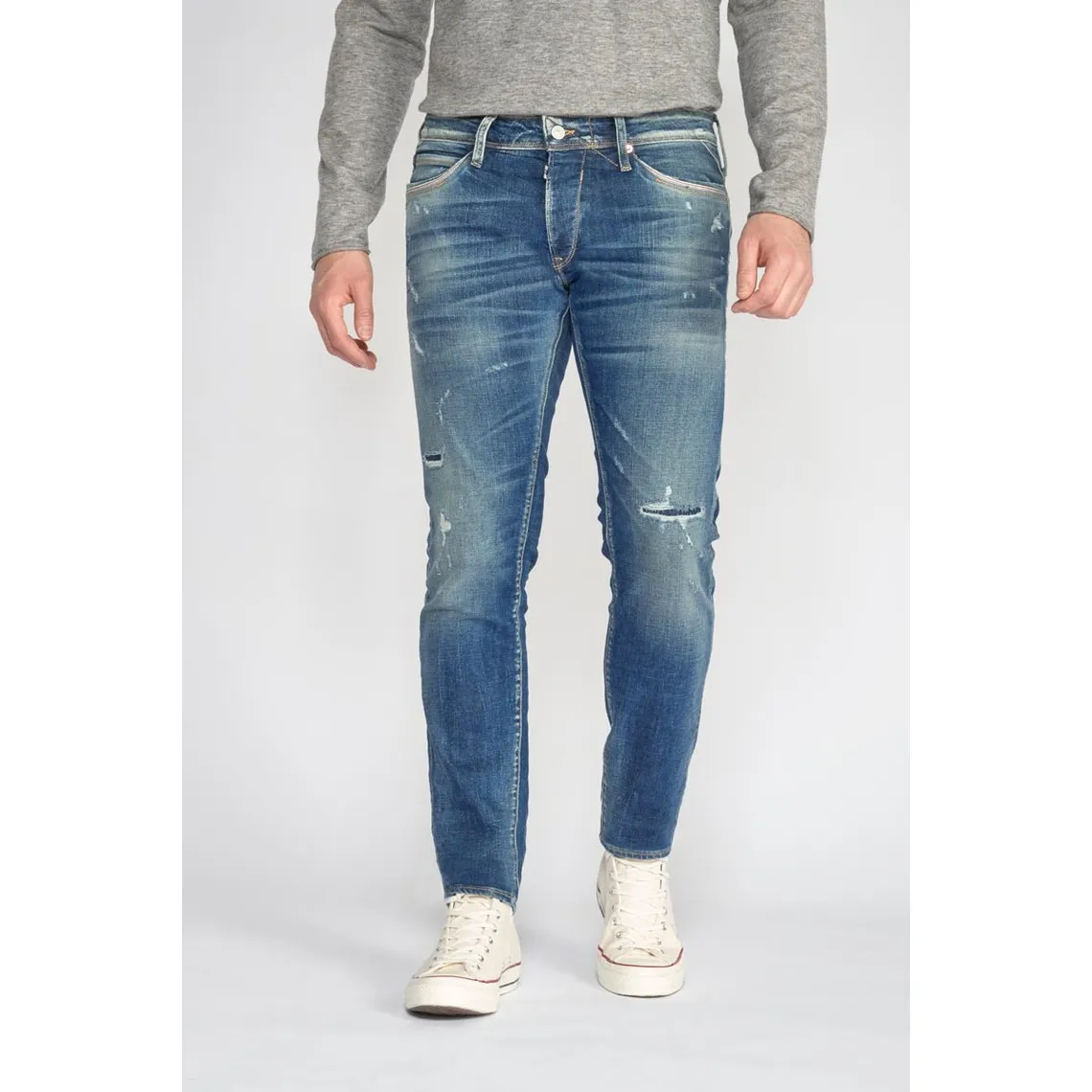 Jeans ajusté stretch 700/11, longueur 34 bleu en coton Leon | 3 Suisses