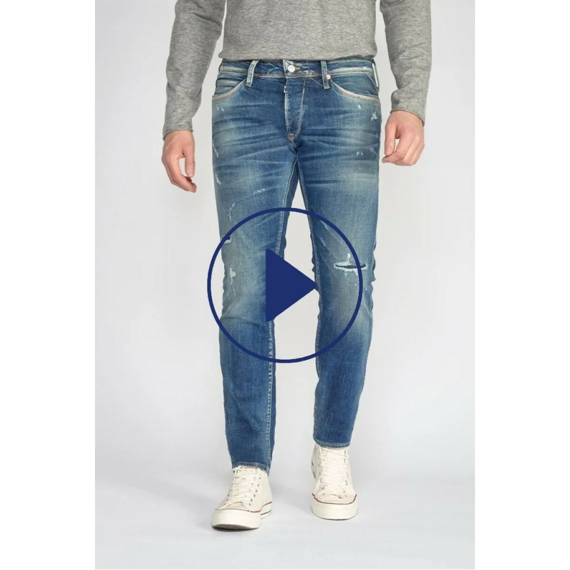 Jeans ajusté stretch 700/11, longueur 34 bleu en coton Leon | 3 Suisses