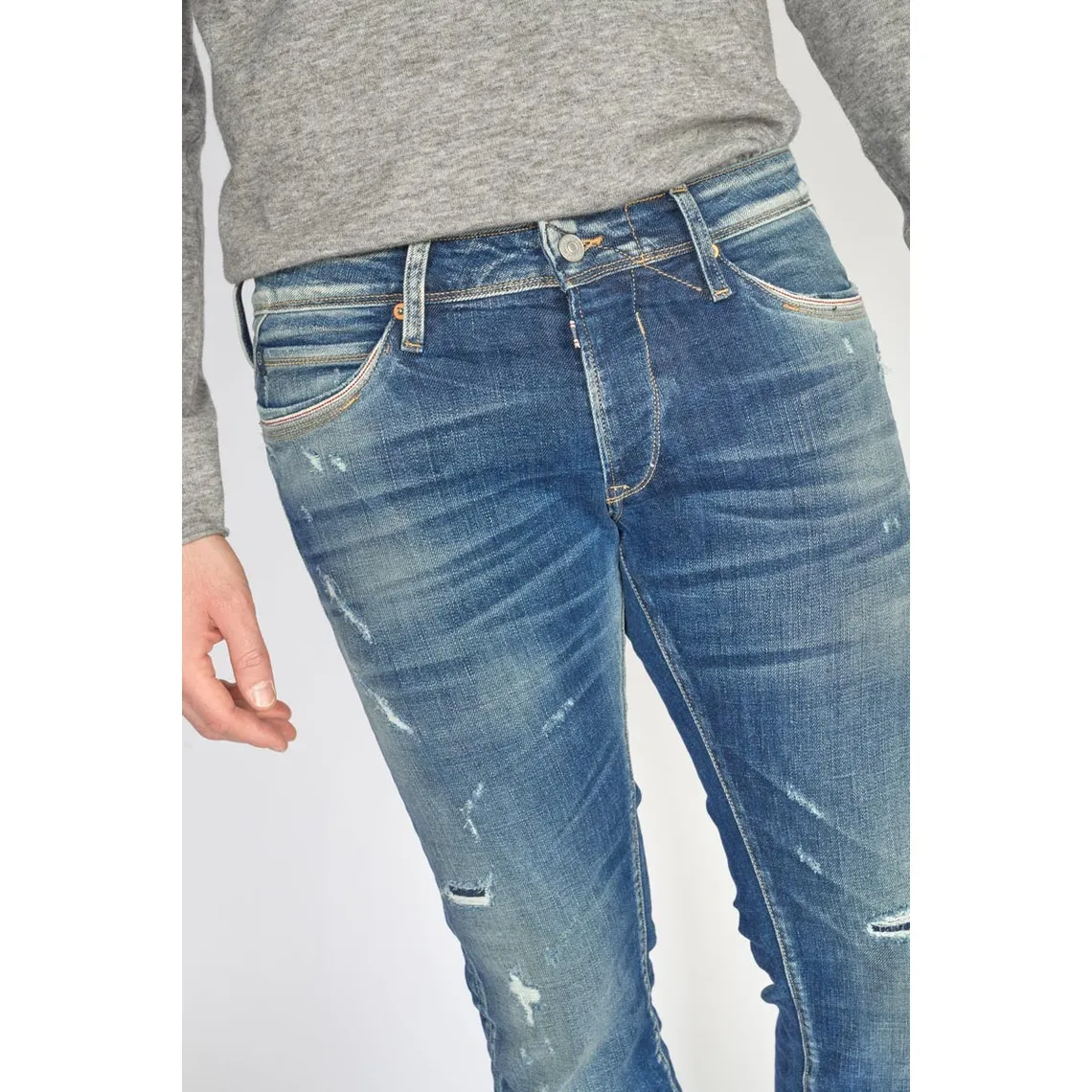 Jeans ajusté stretch 700/11, longueur 34 bleu en coton Leon | 3 Suisses