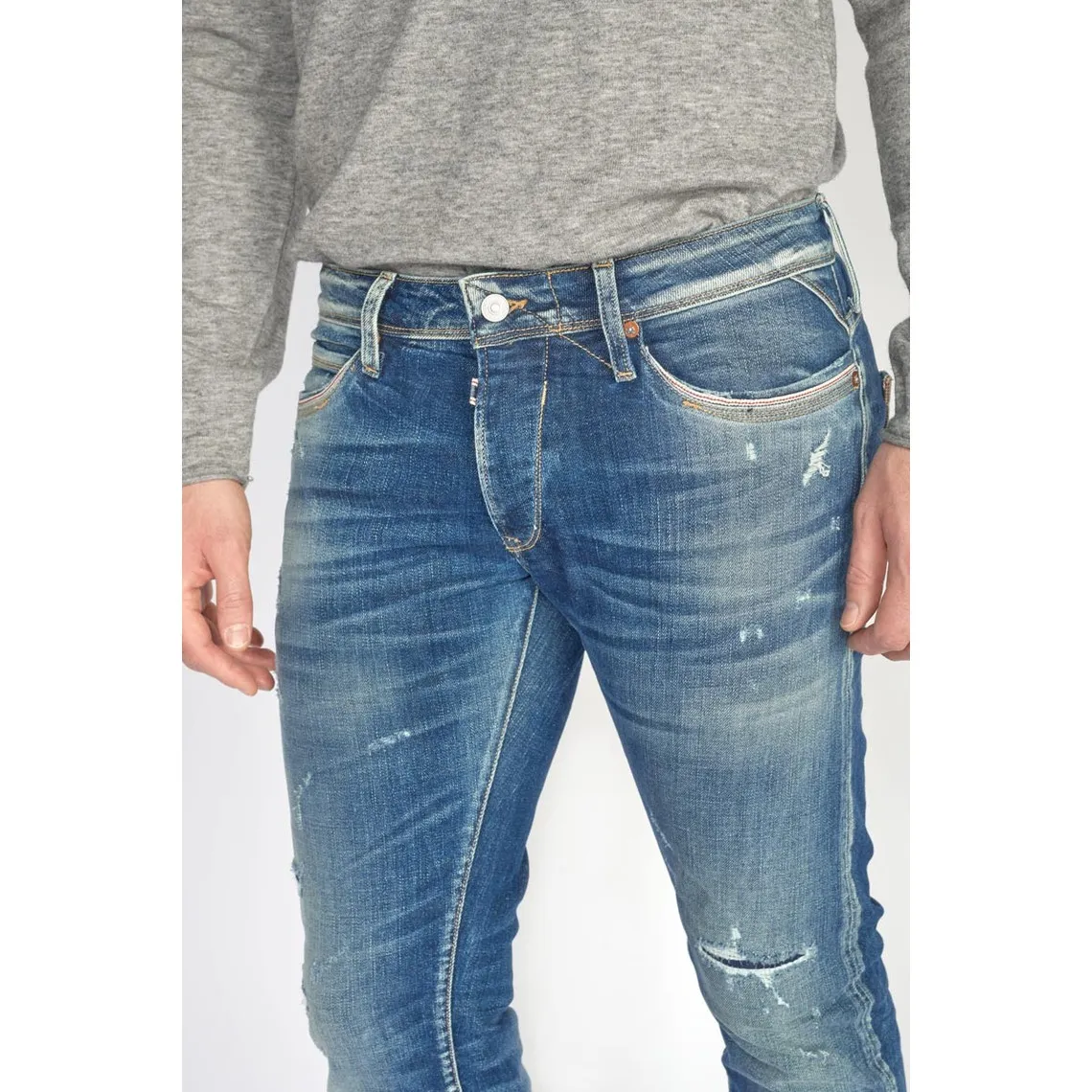 Jeans ajusté stretch 700/11, longueur 34 bleu en coton Leon | 3 Suisses