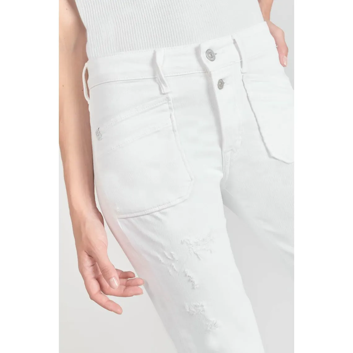 Jeans regular, droit pricilia, 7/8ème blanc en coton | 3 Suisses