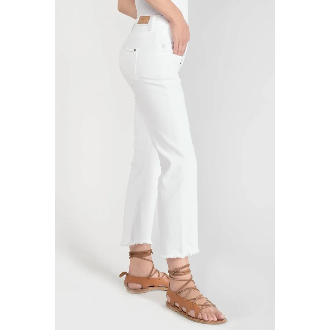 Jeans regular, droit pricilia, 7/8ème blanc en coton | 3 Suisses