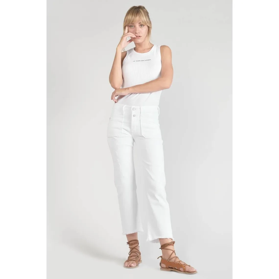 Jeans regular, droit pricilia, 7/8ème blanc en coton | 3 Suisses