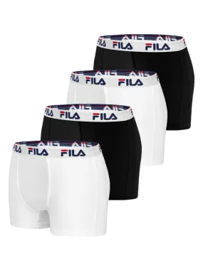 Lot de 4 Boxers Coton homme FU5016 Uni Fila - Blanc Noir