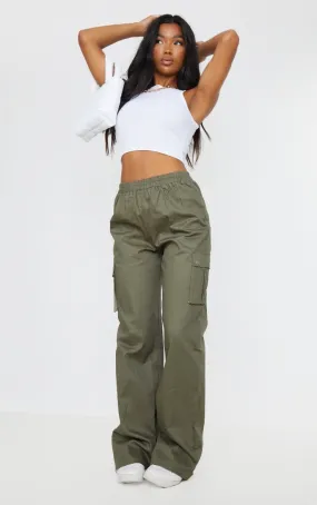 Pantalon cargo large kaki à taille haute