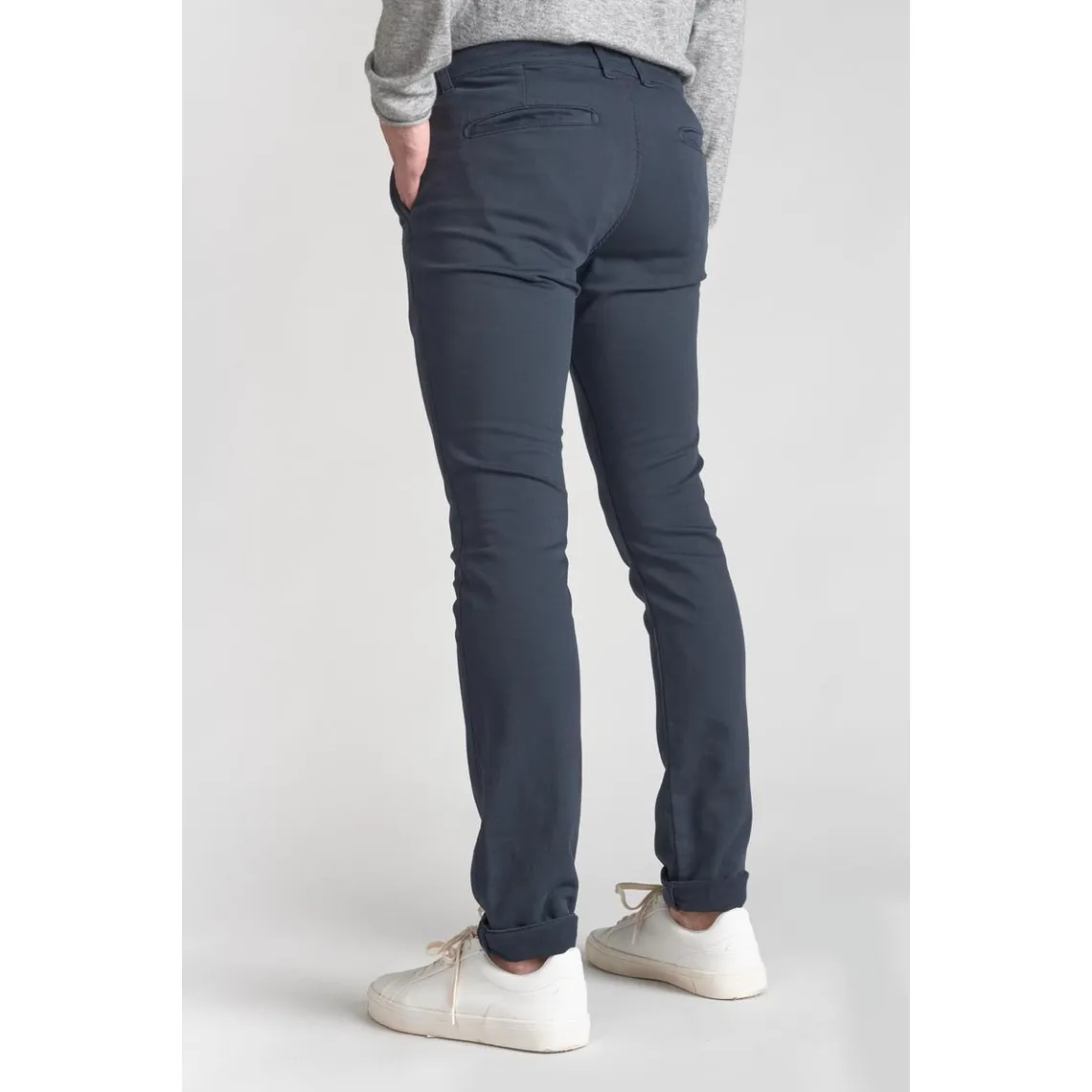 Pantalon chino Jogg Kurt marine blanc en coton Le Temps des Cerises - Pantalon Homme sur MenCorner