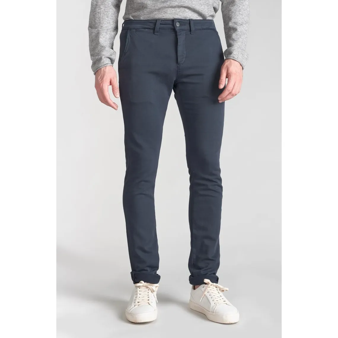 Pantalon chino Jogg Kurt marine blanc en coton Le Temps des Cerises - Pantalon Homme sur MenCorner