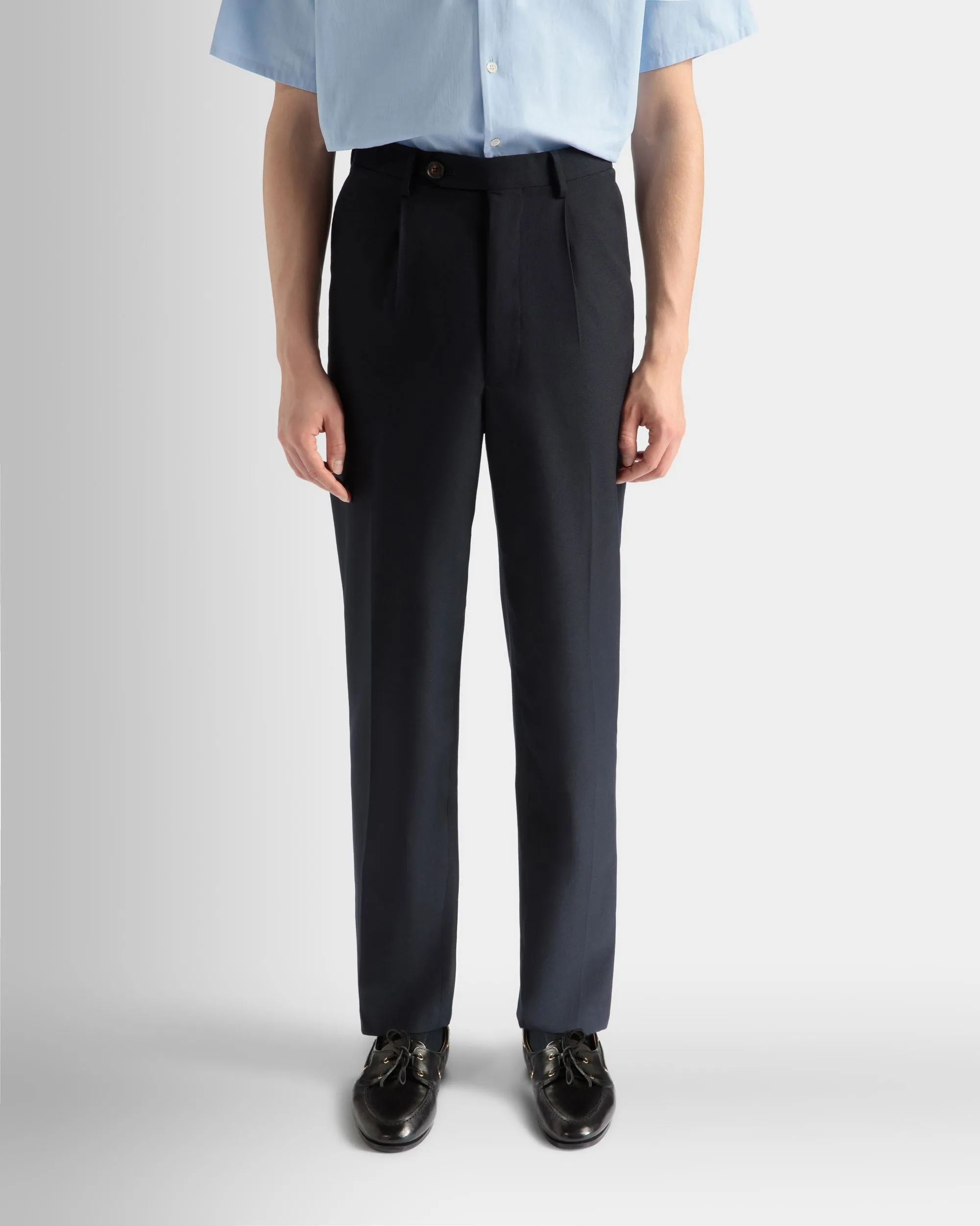 Pantalon En Laine Mélangée Navy Blue