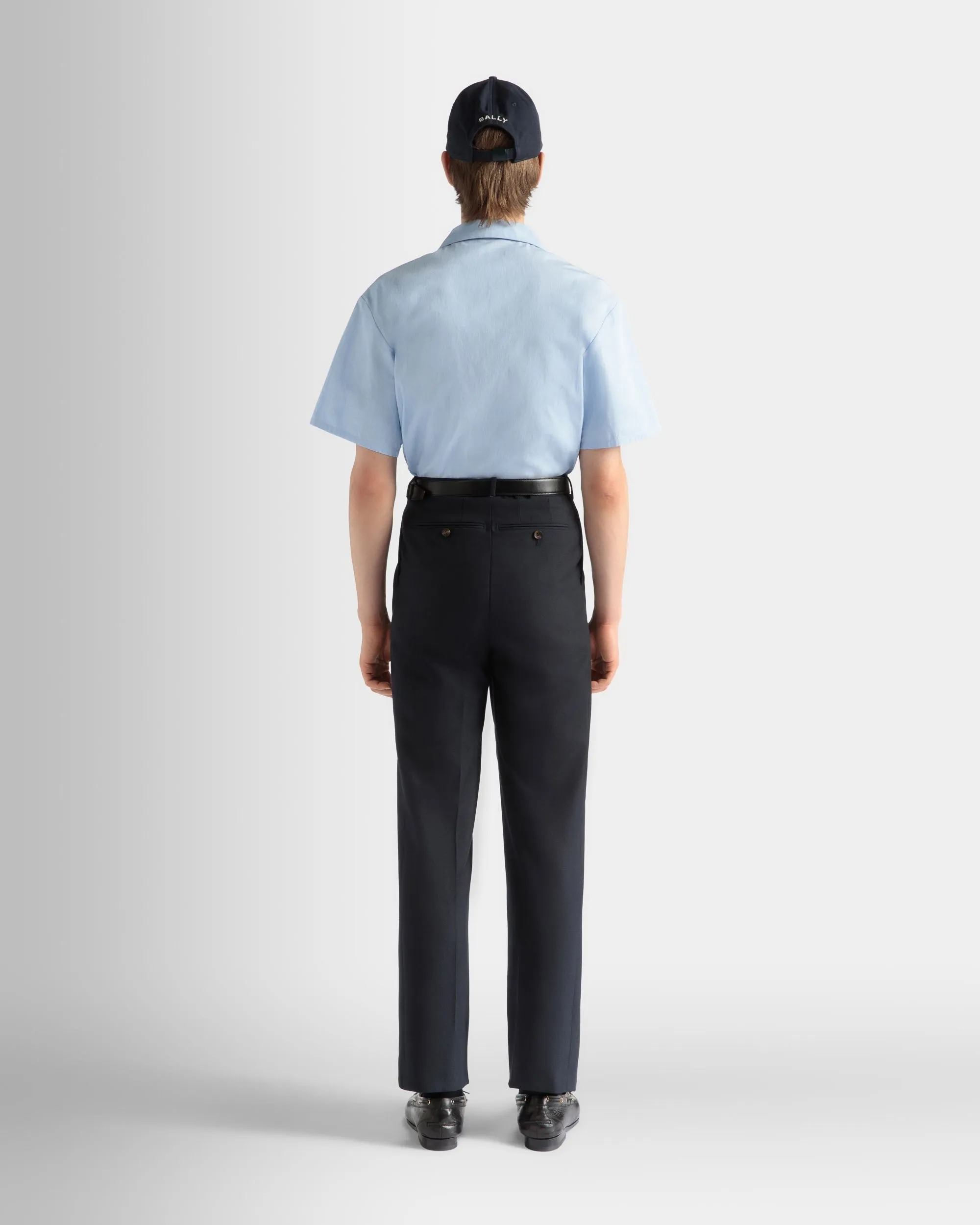 Pantalon En Laine Mélangée Navy Blue