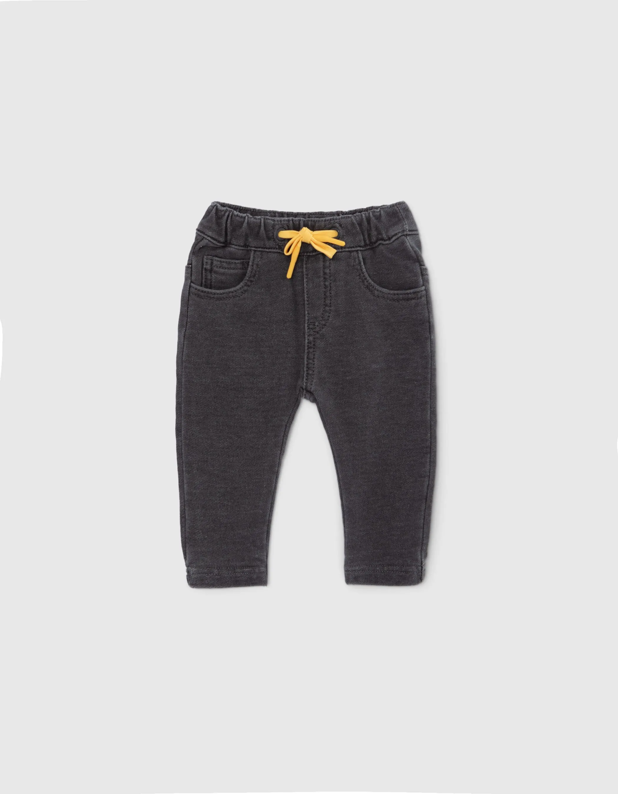 Pantalon gris maille cordons jaunes bébé garçon