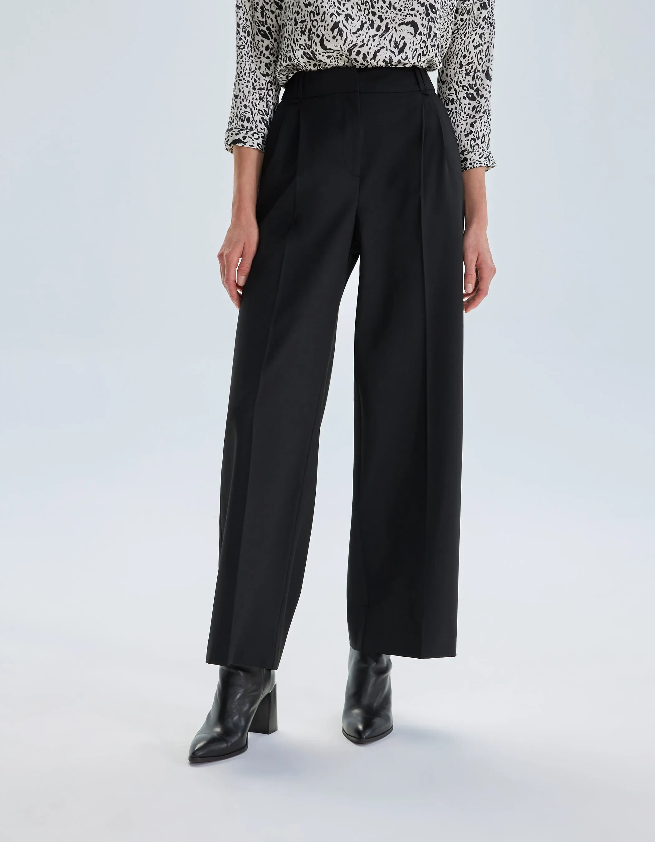 Pantalon large noir taille haute Femme 