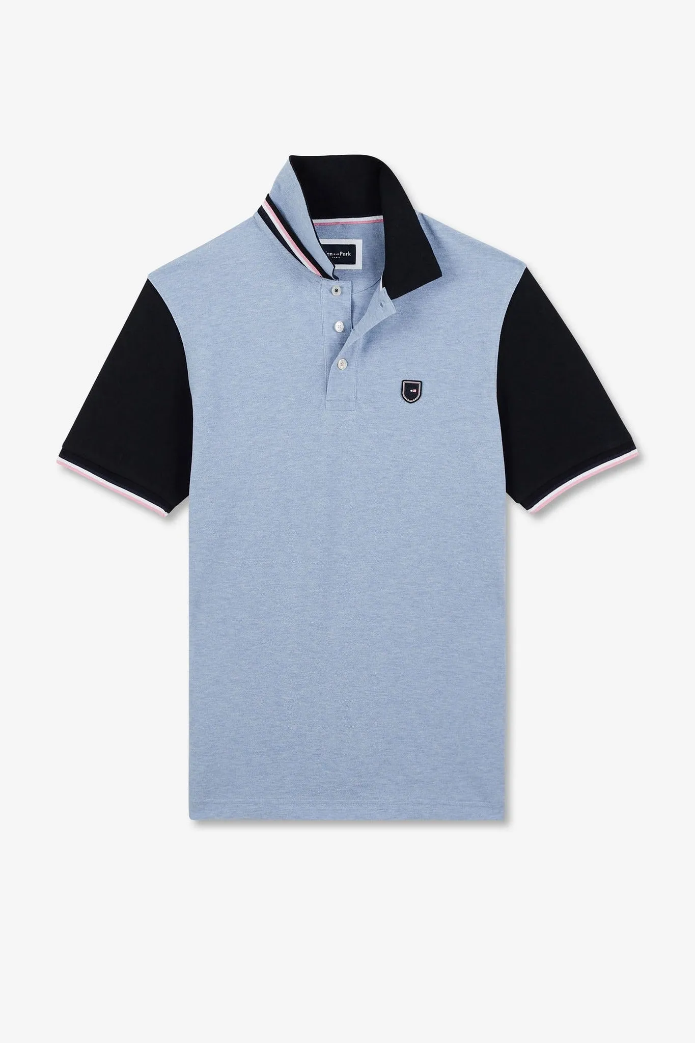 Polo bleu colorblock manches courtes