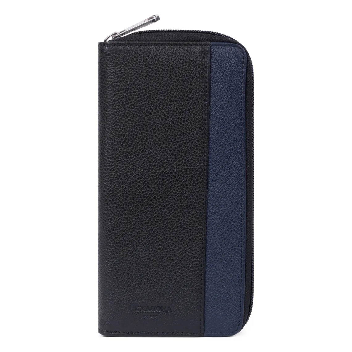 Portefeuille long Stop RFID Cuir DUO Noir/Marine Hexagona - Portefeuille & Porte cartes Homme sur MenCorner