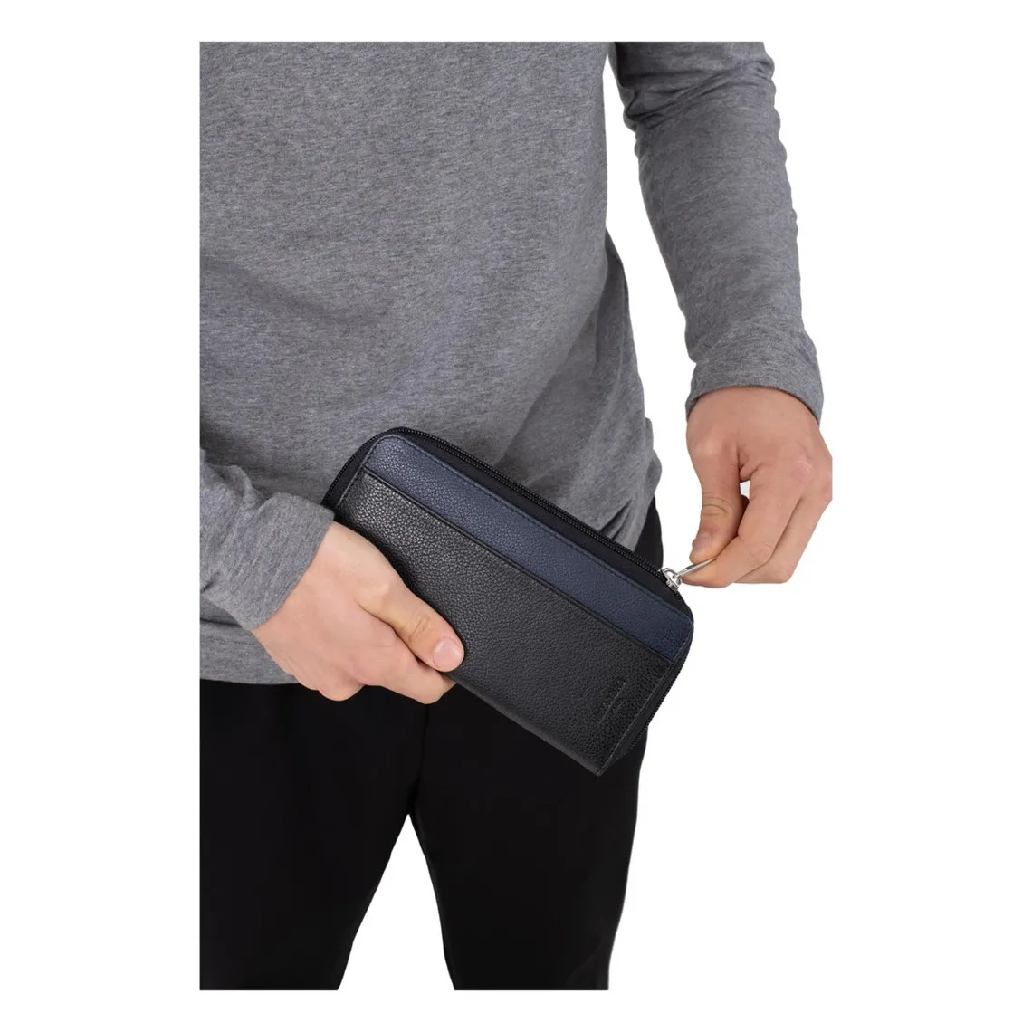 Portefeuille long Stop RFID Cuir DUO Noir/Marine Hexagona - Portefeuille & Porte cartes Homme sur MenCorner